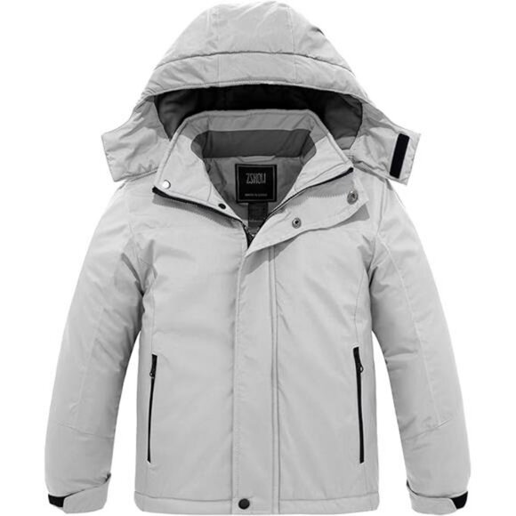 Boy's Waterproof Ski Jacket Fleece Winter Outdoor Snow Coat Hooded Raincoats - Picture 8 of 8